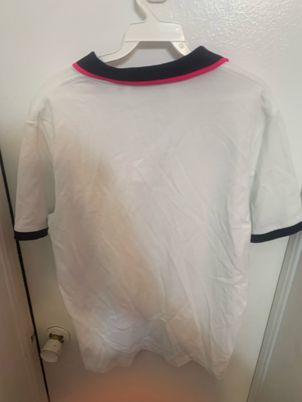Psycho Bunny White Polo with Navy Collar and Pink Trim